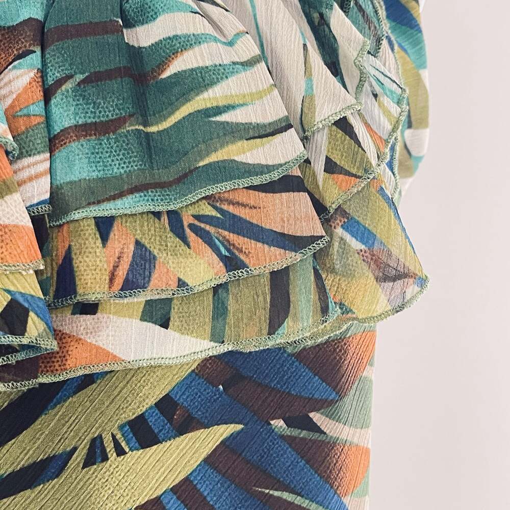 Spense Tropical Palm Leaf Ruffle Trim Sleeveless Top - Picture 4 of 5